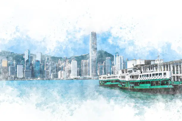 Photo of Hong Kong - Watercolor Painting
