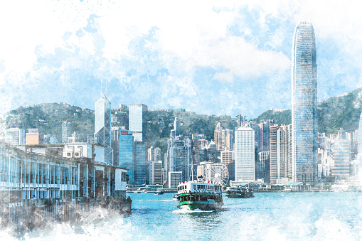 Hong Kong, Asia, China - East Asia, Hong Kong Island, Architecture, watercolor