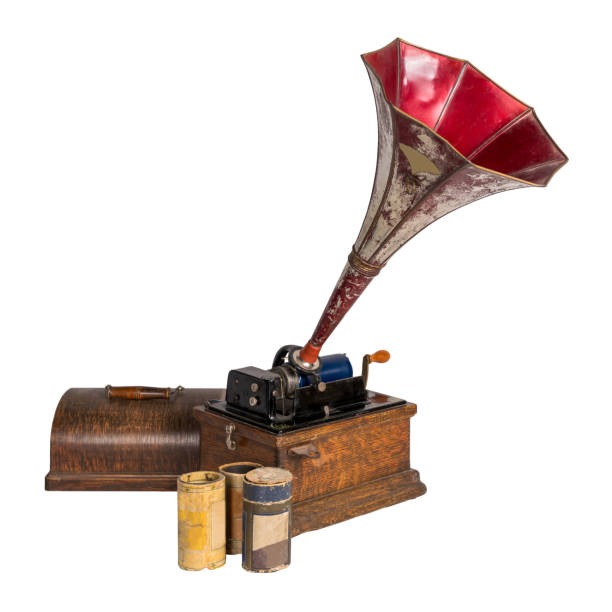 istock Cut out Old phonograph with three cylinder records with clipping path 1199393053