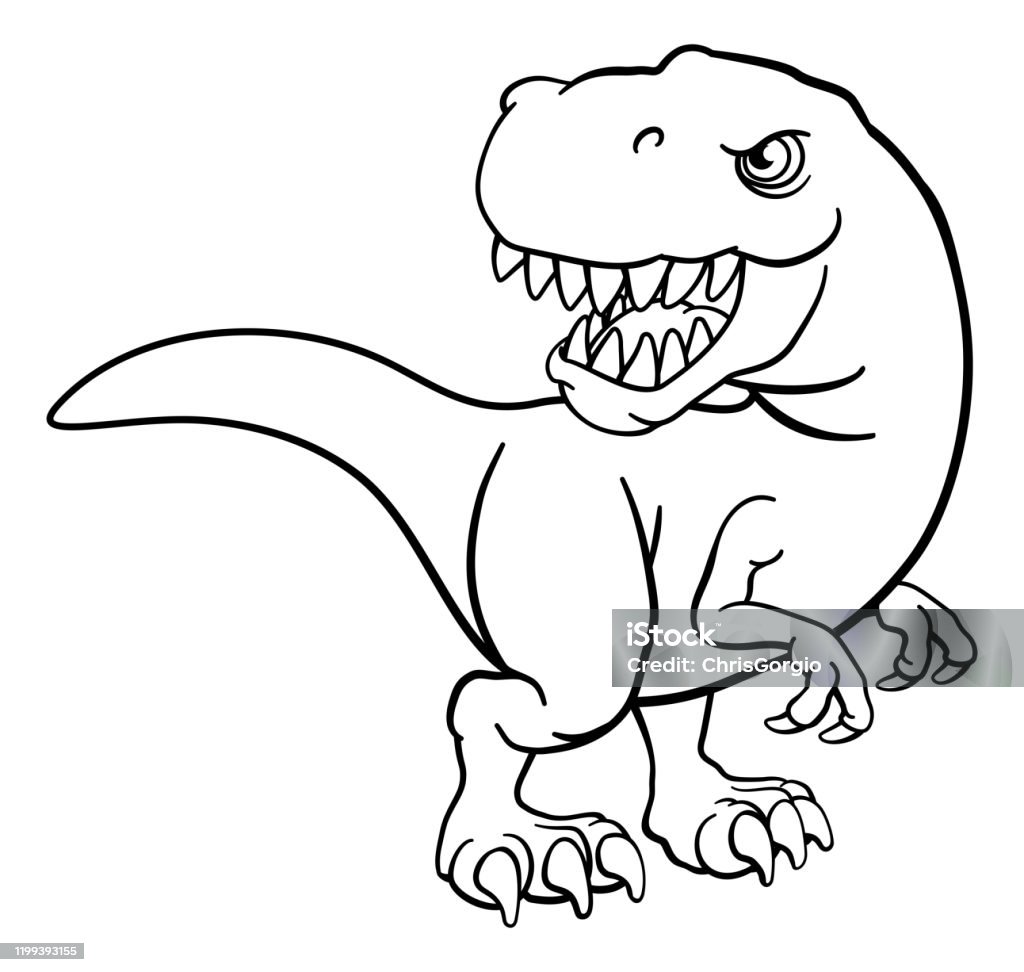 Tyrannosaurus T Rex Dinosaur Cartoon Character Stock Illustration -  Download Image Now - Dinosaur, Coloring Book Page - Illlustration  Technique, Black And White - iStock