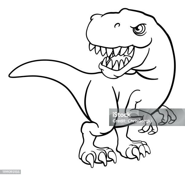 Tyrannosaurus T Rex Dinosaur Cartoon Character Stock Illustration -  Download Image Now - Dinosaur, Coloring Book Page - Illlustration  Technique, Black And White - iStock
