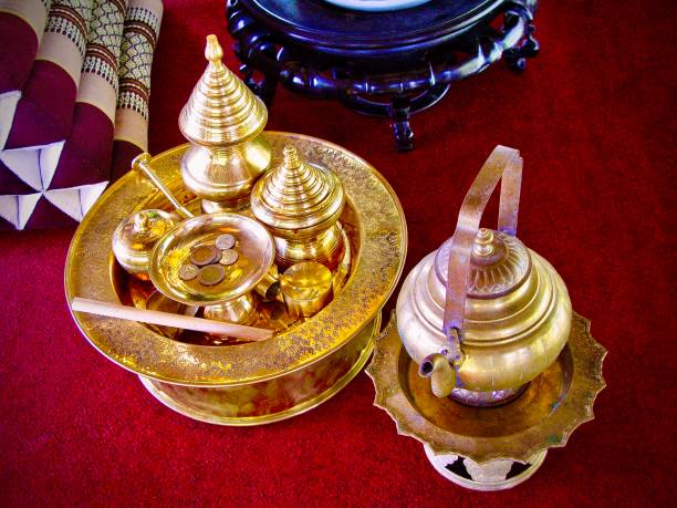 Traditional Thai Areca Nuts and Betel Bowls on Brass Tray with Pedestal, The Asian Traditional Chewing Gum to Make Teeth Stronger.