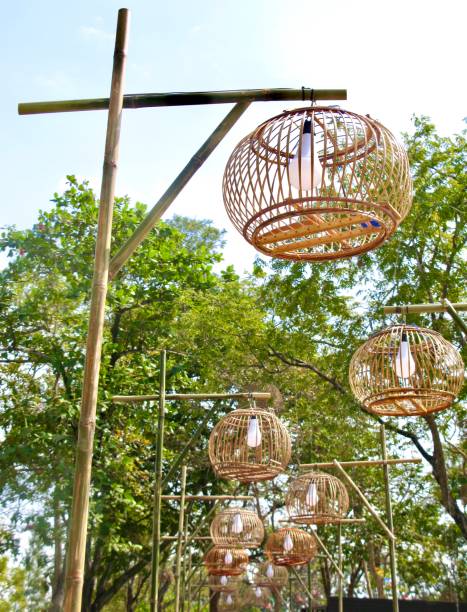 istock Bamboo Wicker Lamps Hanging on The Pole 1199402300