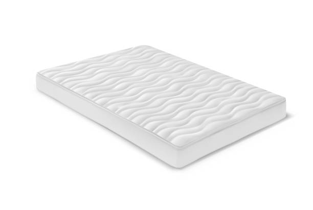 White isometric mattress for bed or bedroom White isometric mattress for bed. Realistic or 3d cover with shadow. Bedroom or bedchamber, sleeping room icon. Rectangle cotton material for sleep. Textile and cushion, bedding and comfortable theme bed frame stock illustrations
