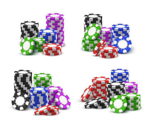 stosy i stosy żetonów pokerowych w kasynie online - gambling chip gambling internet isolated stock illustrations