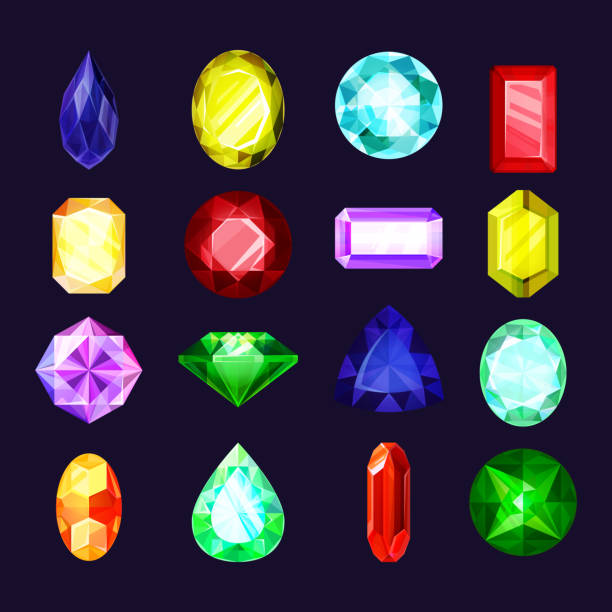 kolorowe klejnoty, kryształowe klejnoty i ikony diamentów - crystal bright diamond gem stock illustrations