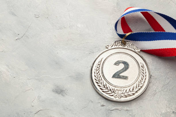 istock Silver medal. Second place award with ribbon 1199403076