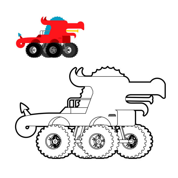 Monster Truck Dragon Coloring Book Animal Car On Big Wheels Vector ...