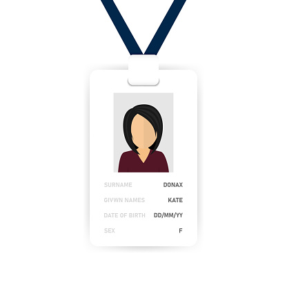 Card users information. Badge women`s on neck on white background. Vector illustration.
