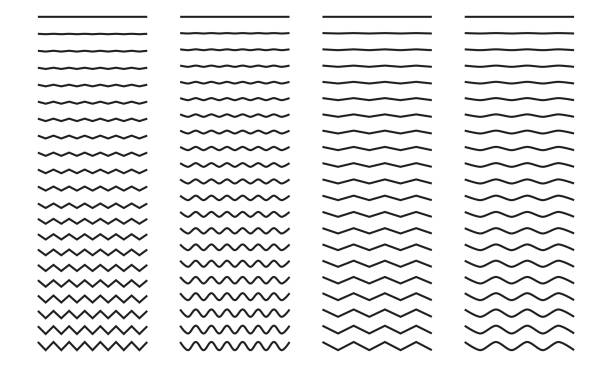 一組波浪形曲線和鋸齒形在白色背景上縱橫交錯的水平線。向量插圖。 - 鋸齒狀 幅插畫檔、美工圖案、卡通及圖標