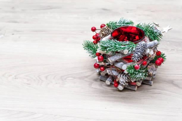 istock Decorated Christmas tree, wreath, with golden patchwork ornament artificial gold balls and big gift presents for new year isolated 1199408073