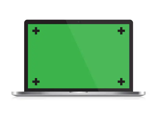 Vector illustration of Vector Open laptop with chroma key and reflection on white ground