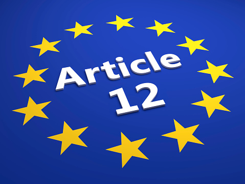 Article symbol for european union with blue color and golden stars