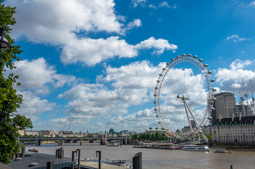 June 10, 2017 - London, United Kingdom: view of thames river with London Eye ferris wheel in the background