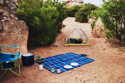 Still life shot of a campsite in the wilderness
