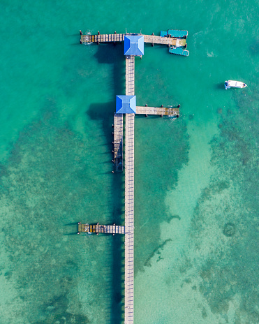 Areal view of a pier near a beach in Phuket, Thailand