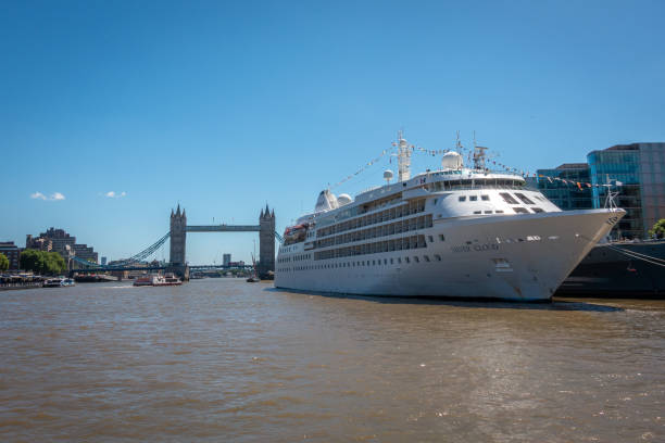June 10, 2017 - London, United Kingdom: Cruise ship heading weast in the Thames river near Tower Bridge.