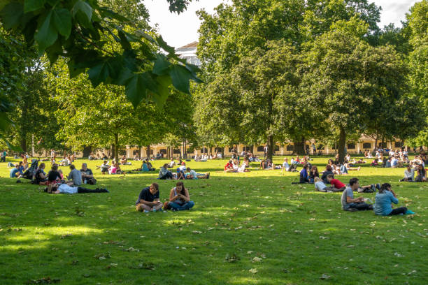 people relaxin on a sunny day in St. James's Park, London, UK June 10, 2017 - London, United Kingdom: people relaxin on a sunny day in St. James's Park, London, UK hyde park london photos stock pictures, royalty-free photos & images