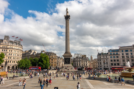 June 10, 2017 - London, United Kingdom: tourists in Busy Trafalgar Square London UK
