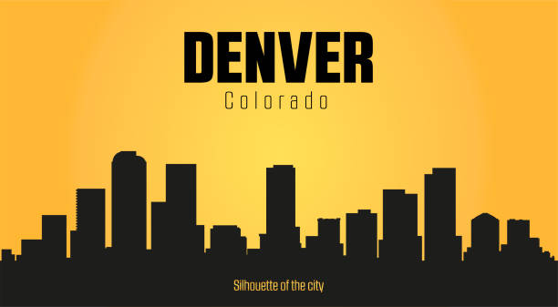 ilustrações, clipart, desenhos animados e ícones de silhueta da cidade de denver colorado e fundo amarelo. - denver skyline