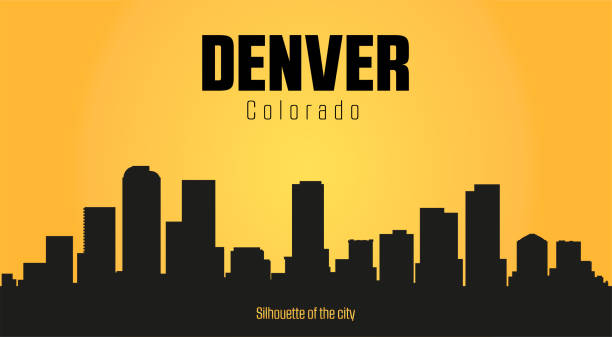 Denver Colorado city silhouette and yellow background. Denver Colorado city silhouette. Denver Colorado city silhouette and yellow background. denver stock illustrations