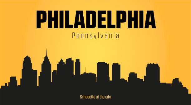 Philadelphia Pennsylvania city silhouette and yellow background. Philadelphia Pennsylvania city silhouette. Philadelphia Pennsylvania city silhouette and yellow background. philadelphia stock illustrations