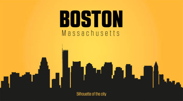 Baston Massachusetts city silhouette and yellow background. Baston Massachusetts city silhouette. Baston Massachusetts city silhouette and yellow background. baston stock illustrations