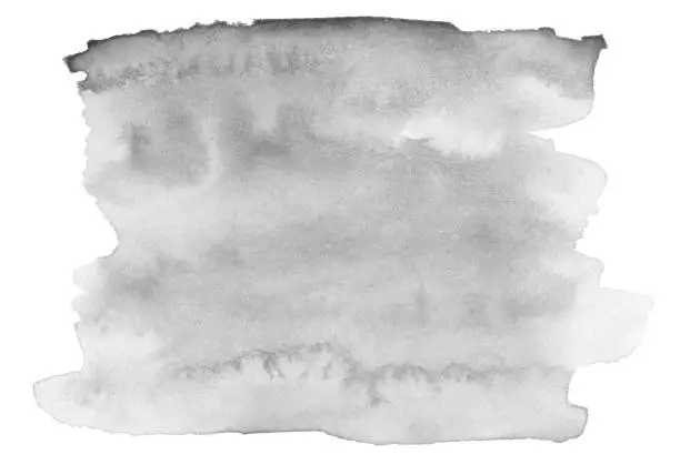 Photo of Watercolor neutral gray background with clear borders and divorces. Black and white watercolor brush stains. With copy space for text.