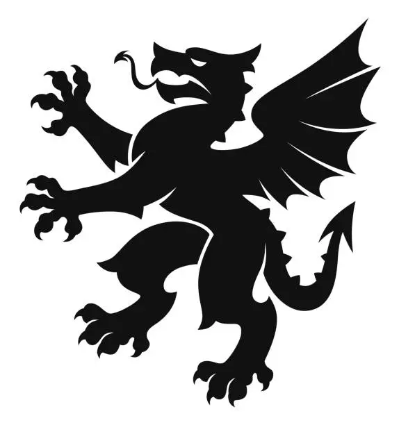 Vector illustration of Heraldic dragon simple black