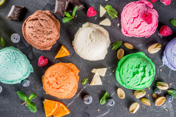 istock Colorful pastel ice cream with waffle cones 1199430550