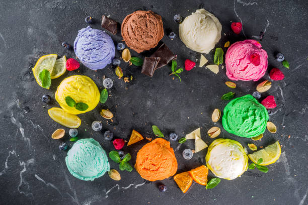 istock Colorful pastel ice cream with waffle cones 1199430635