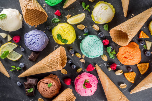 istock Colorful pastel ice cream with waffle cones 1199430762