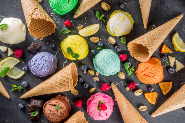 istock Colorful pastel ice cream with waffle cones 1199430763