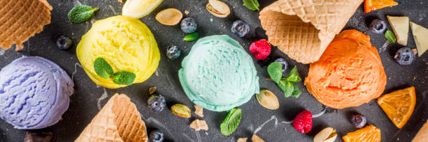 istock Colorful pastel ice cream with waffle cones 1199430802