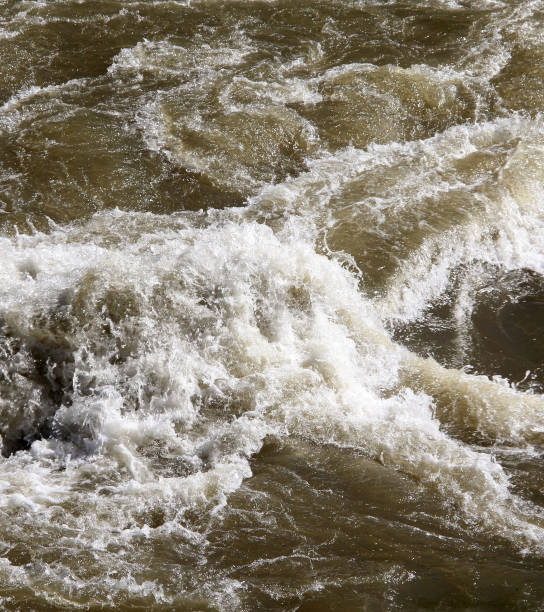 istock Raging muddy water in the river 1199431264