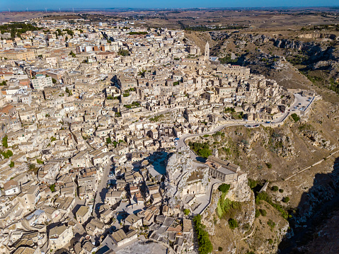 Aerial view of the ancient town of Matera (Sassi di Matera) in Basilicata region, southern Italy