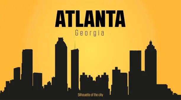 Vector illustration of Atlanta Georgia city silhouette and yellow background.