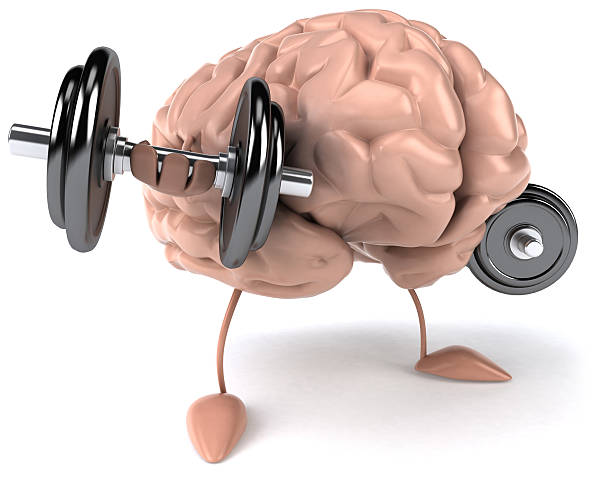 Illustration of a strong brain lifting dumbbells stock photo