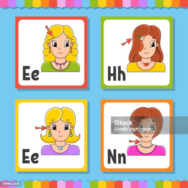 English Alphabet Letter E H N Abc Square Flash Cards Cartoon Character  Isolated On White Background For Kids Education Developing Worksheet  Learning Letters Color Vector Illustration Stock Illustration - Download  Image Now - iStock