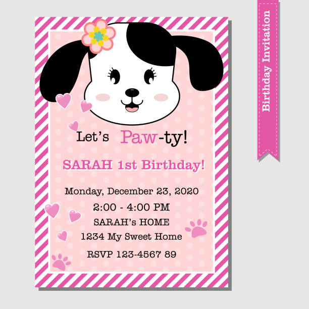 ilustraciones, imágenes clip art, dibujos animados e iconos de stock de invitación de cumpleaños del perro cachorro - birthday card dog birthday animal
