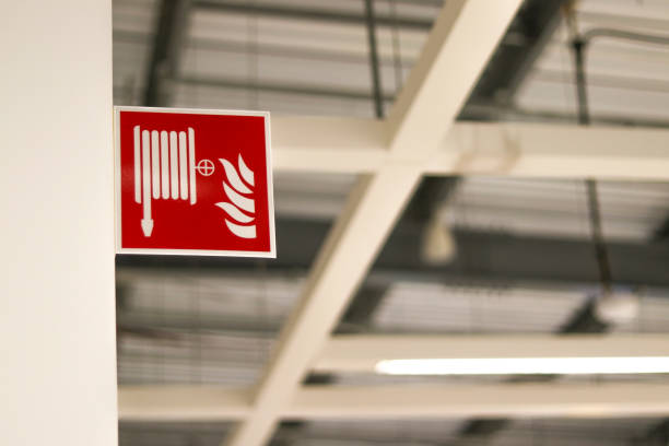 istock Signboard showing the point of installing a fire hose reel. 1199444893