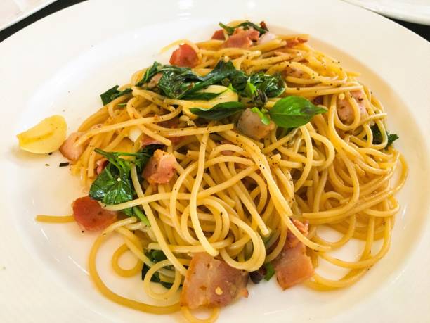 Spaghetti spicy bacon .Spicy and yummy
