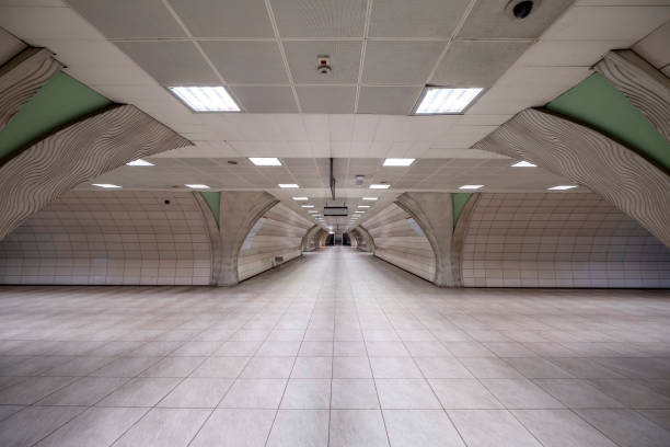 istock Wide angle shot of empty metro station hall 1199446159