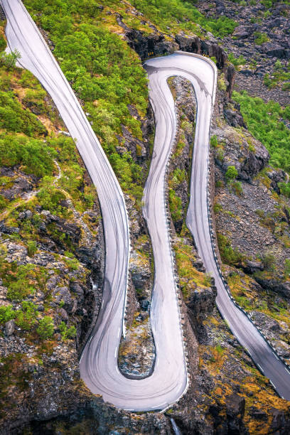 winding road serpentine amazing view on troll road serpentine in Norway green map of norway stock pictures, royalty-free photos & images