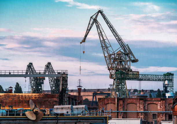 large industrial port cranes in docks
