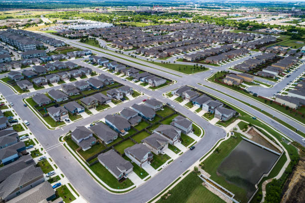 istock Modern suburb layout endless houses and rooftops 1199448169