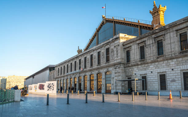 Marseille Saint Charles Train Station old building exterior view in Marseille France Marseille France, 28 December 2019 : Marseille Saint Charles Train Station old building exterior view in Marseille France marseille station stock pictures, royalty-free photos & images