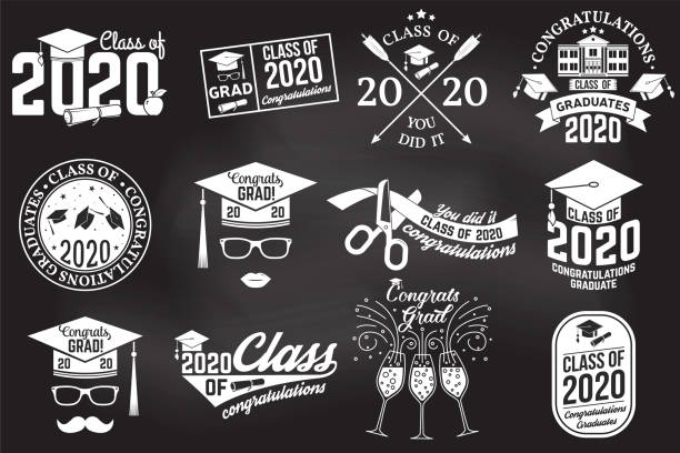 illustrazioni stock, clip art, cartoni animati e icone di tendenza di set di badge vector class of 2020 alla lavagna. concetto per camicia, stampa, sigillo, sovrapposizione, timbro, saluto, biglietto d'invito. tipografia design- vettore stock. - top of the class