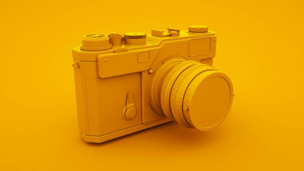 istock Yellow Vintage Camera. Minimal idea concept, 3d illustration 1199455118