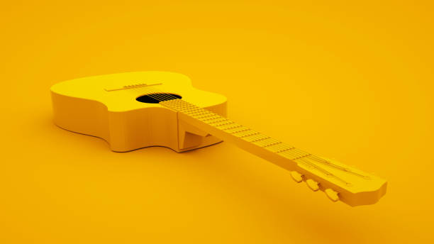 istock Acoustic guitar on yellow background. Minimal idea concept, 3d illustration 1199455676